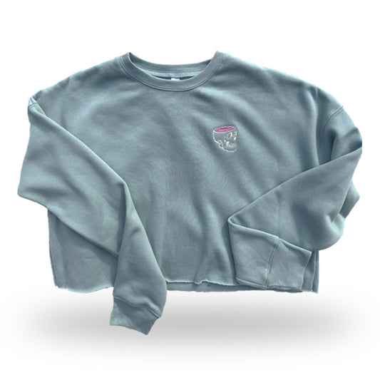 Ladies Cropped Teal Sweater